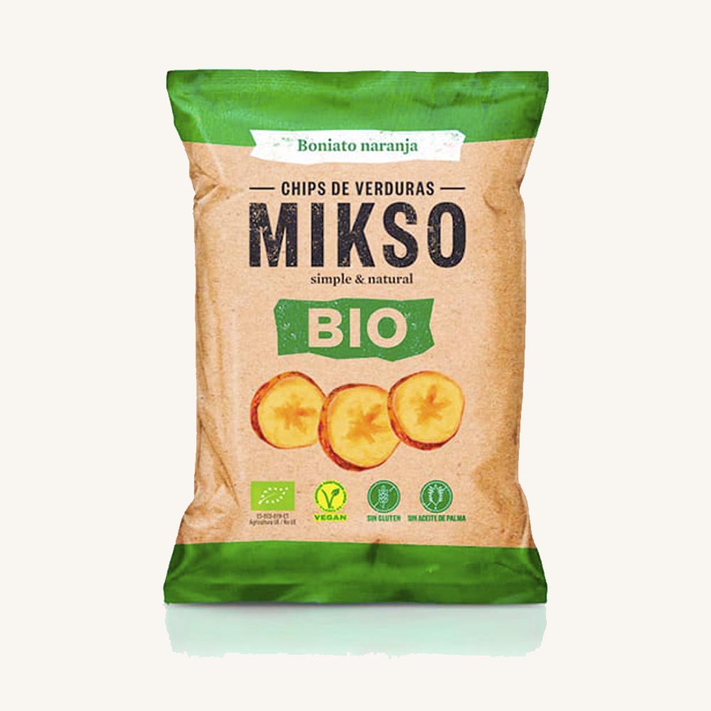 Mikso Organic veggie chips of orange sweet potato, from Girona, bag 80g